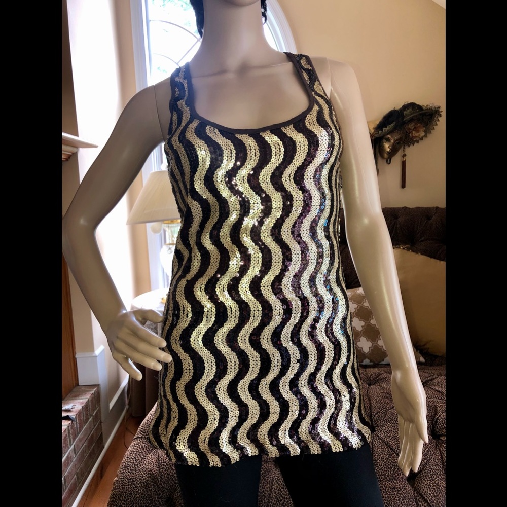 Alaniz Sequin Racerback Top Brown/Gold SzS EUC